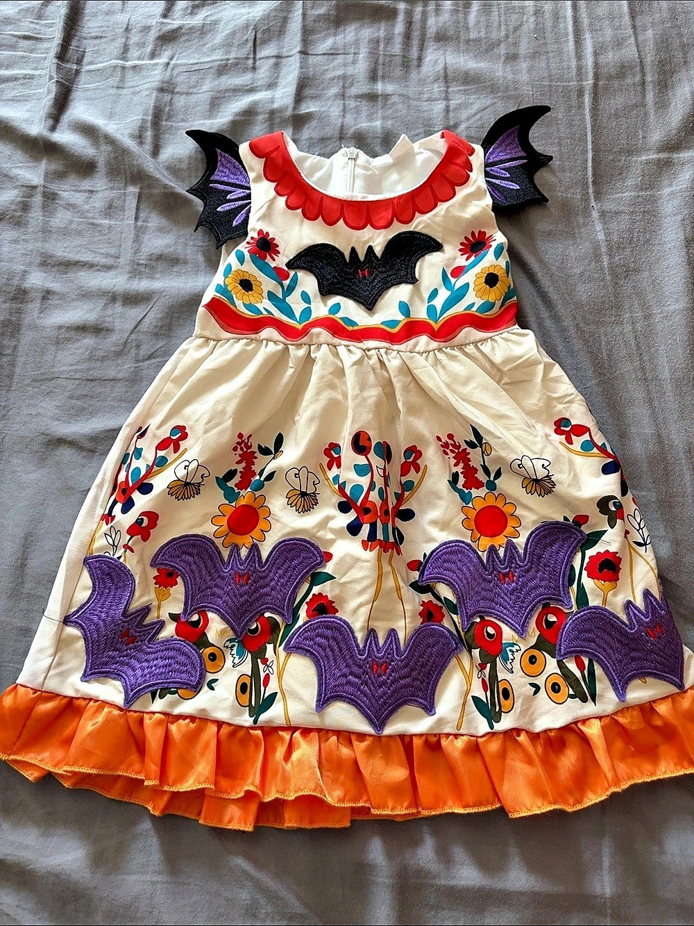 Mini Taylor Floral Bat Dress in Cream & Orange Size 1-2Y Like New